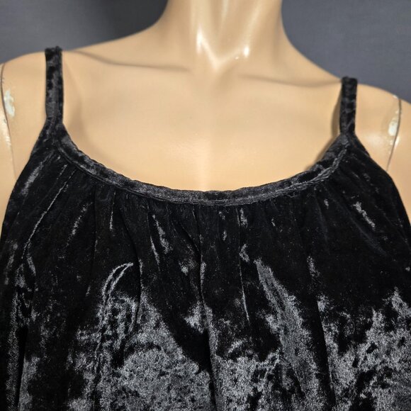 Y2K Black Crushed Velvet Babydoll Top Size M Sleeveless Tiered Gothic Witchy - Picture 4 of 11